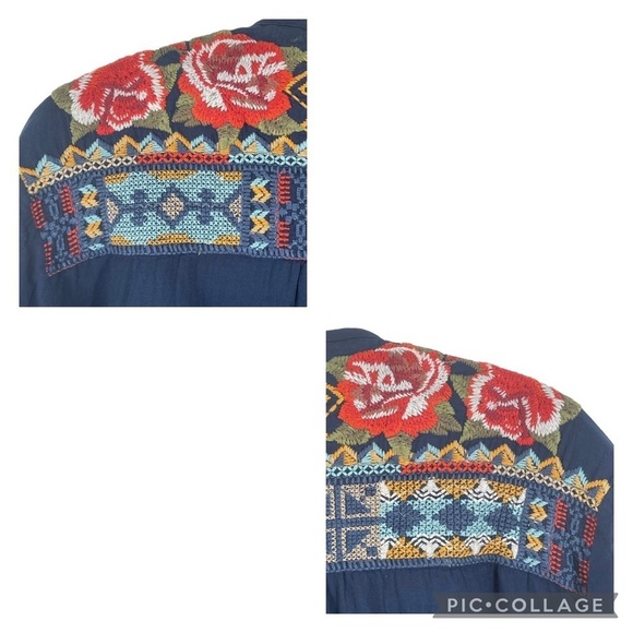 Johnny Was 3J Workshop Embroidered Rose Flower Long Sleeve Blouse Top - Sz S - Picture 12 of 16